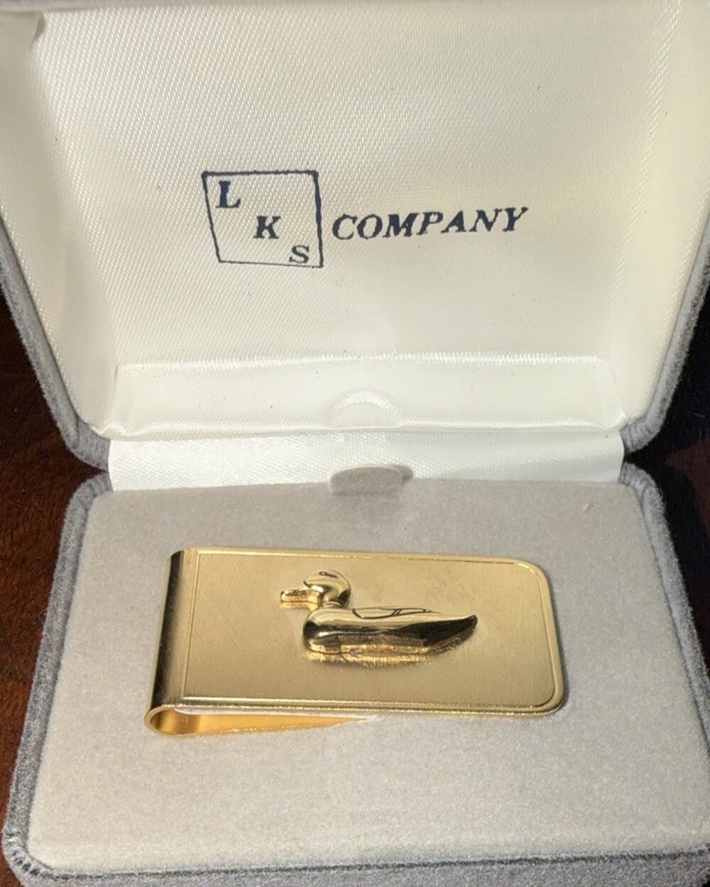 Vintage Gold Tone Duck Mallard Money Clip LKS Company Gift Box Hunting Gift